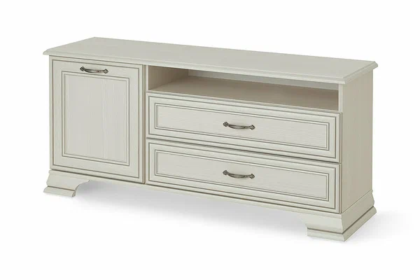 Тумба под ТВ Tiffany, 130х62,4х37 см, 2 ящика, дверца, ниша, ЛДСП/МДФ, цвет вудлайн кремовый