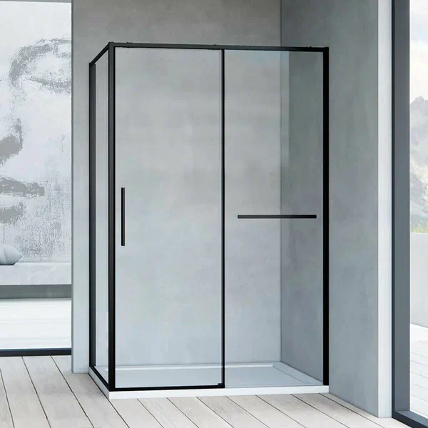 Душевой уголок Vincea Slim Soft VSR-1SS9010CLB без поддона, стеклянный, черный, 100x90, прямоугольный, раздвижной