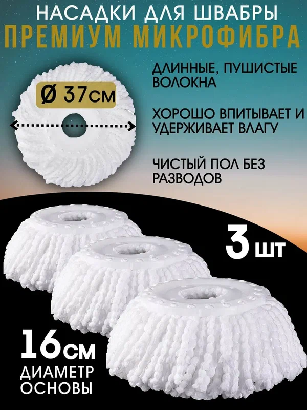 Насадки на швабру круглые микрофибра основание 16 см. 3шт