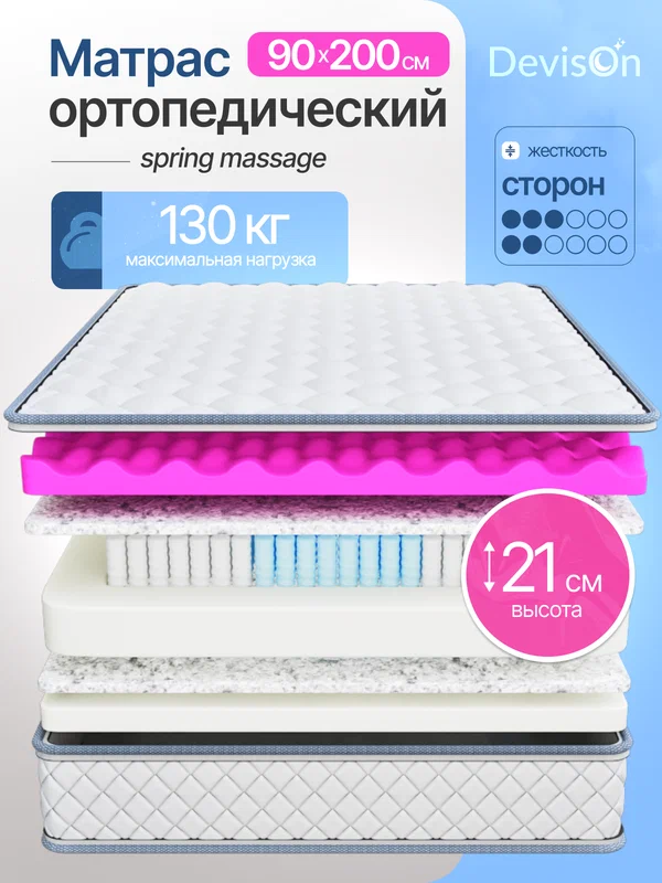 Матрас 90х200 ортопедический пружинный Devison Spring Massage высота 21 см