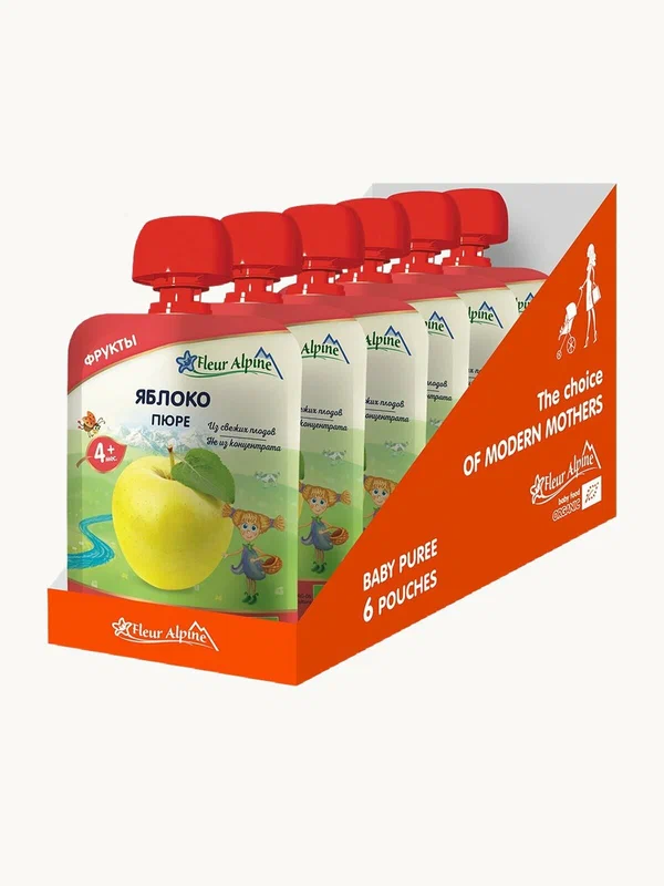 Пюре детское Fleur Alpine со вкусом Яблока, с 4 месяцев, 90 г, 6 шт.