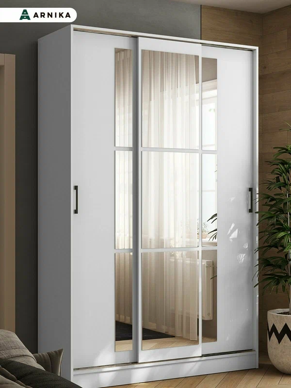 ARNIKA Шкаф-купе для одежды с зеркалом, 140х52х222см, белый