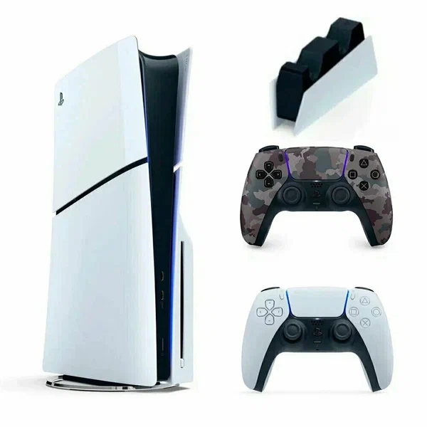 Игровая приставка Sony PlayStation 5 Slim, 1ТБ(с дисководом), 2й геймпад камуфляж + Зарядная станция Sony DualSense, вилка Type A