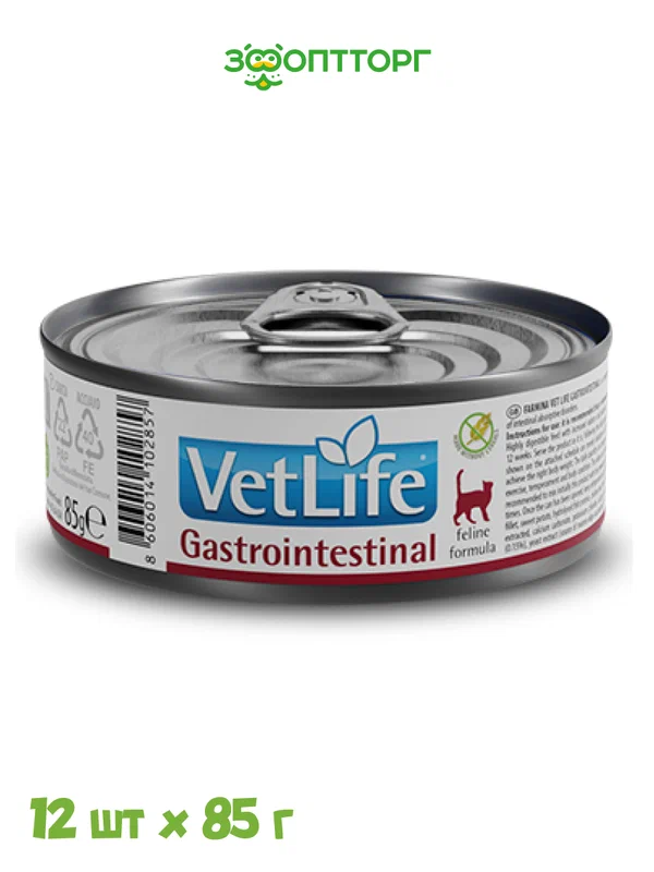 Влажный корм Vet Life Cat Gastrointestinal консервы для кошек при ЖКТ Курица, 85 г х 12 шт.