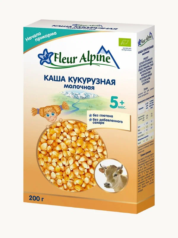 Каша Fleur Alpine молочная кукурузная, с 5 месяцев, 200 г без глютена