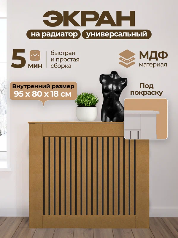 Экран для радиатора Allwood, МДФ, напольный, перфорированный, 100x81.5x20 см
