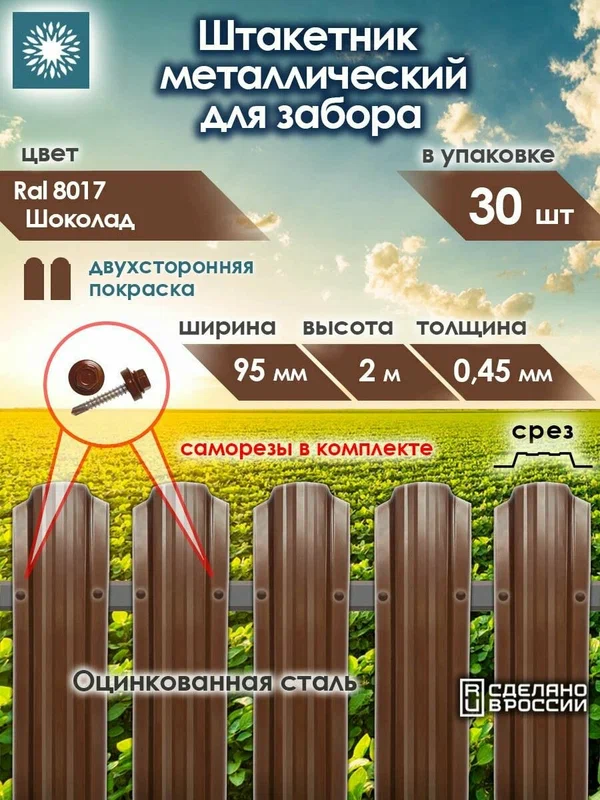 Металлический штакетник двухсторонний П-образный 2,0 м, 30 шт, RAL 8017