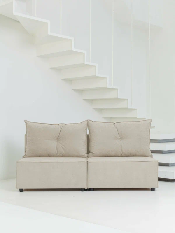 Диван CITYHD Гонконг Simple, бежевый, раскладной, съемный чехол, обивка велюр