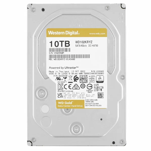 3.5" жесткий диск WD Gold (WD102KRYZ) 10ТБ, 7200Об/мин, 256МБ