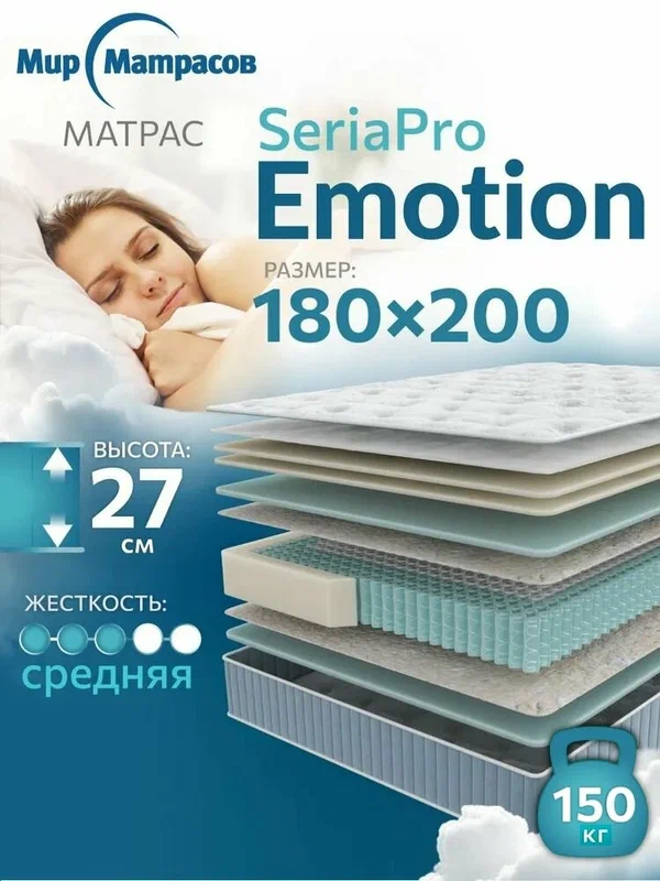 Анатомический матрас, Ортопедический матрас 180х200 см Seria Pro Emotion, Независимые пружины