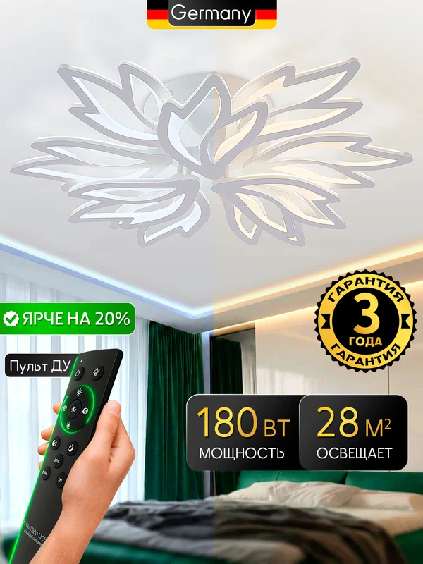 Светодиодный светильник люстра с пультом ДУ 180W, белый, LED