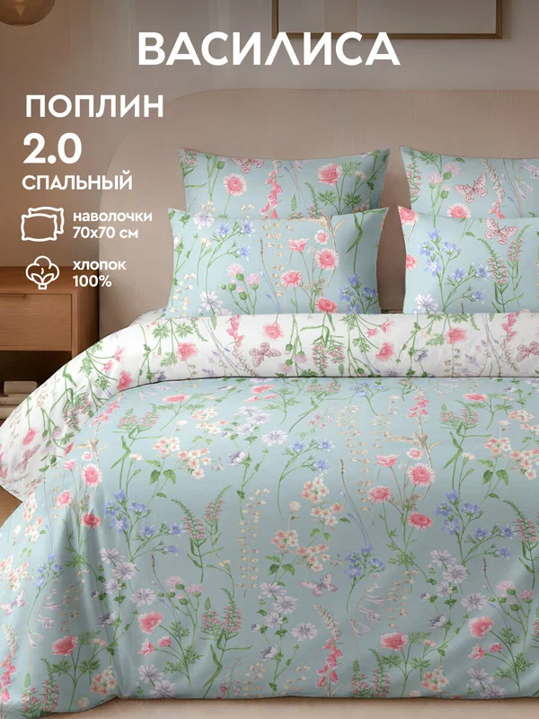 Постельное белье Василиса 2-спальное, Поплин, наволочки 70х70 см, Бельканто