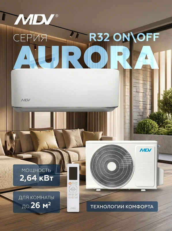 Кондиционер, сплит-система MDV серия Aurora Desing On/Off 09 (кондиционер настенный) MDSA-09HRN8/MDOA-09HN8
