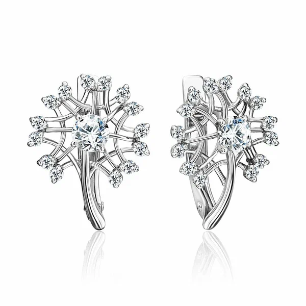 Серьги, белое золото, 585 проба, родирование, фианит