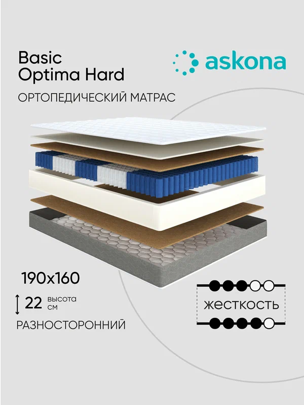 Матрас Askona / Аскона 160х190 Basic Optima Hard Ортопедический / Анатомический