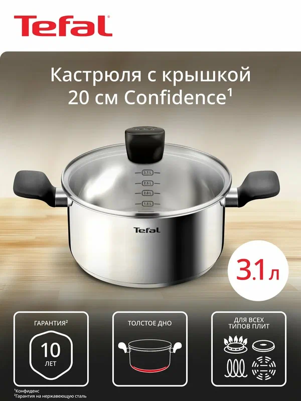 Кастрюля со стеклянной крышкой Confidence 20 см, 3.1 л