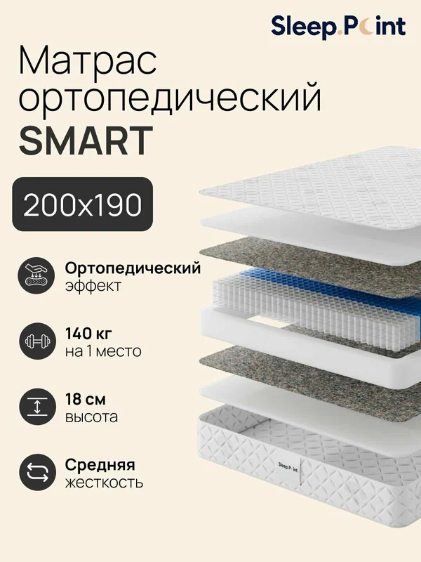 Sleep.Point Матрас SMART 200х190, ортопедический, пружинный, двуспальный
