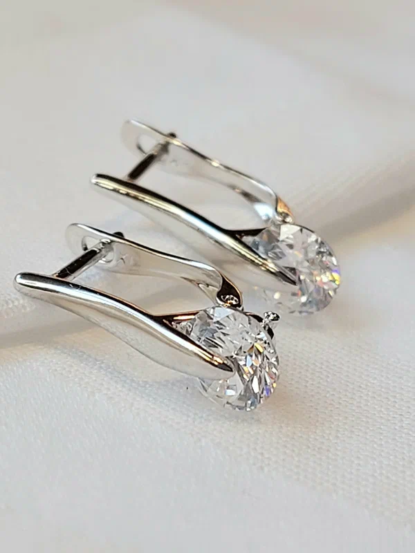 Серьги конго, двусторонние, циркон