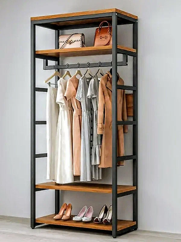 Металлический модульный стеллаж LOFT 60х50х185см Вес 17кг обувница 1 вешалки 3 полки лдсп натуральный дуб вотан шкаф