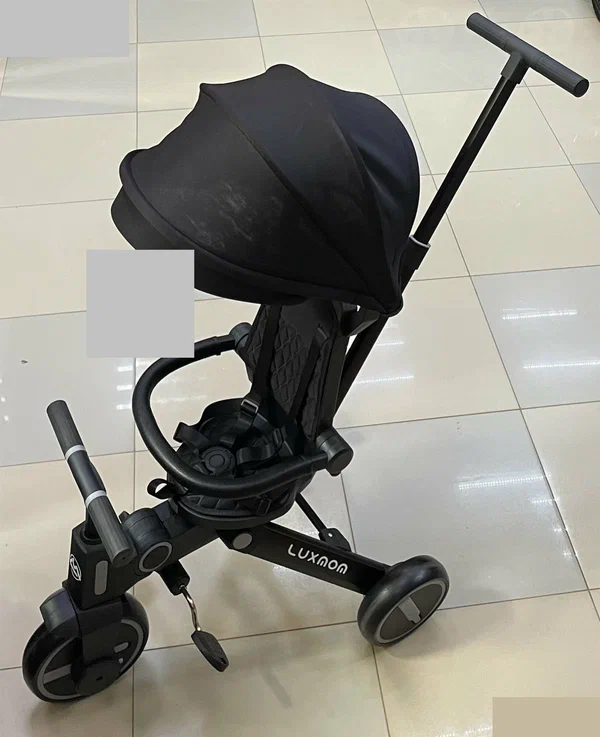 Велосипед складной Трехколесный NEW LUXMOM 368X 7в1 черный, откидное и поворотное сиденье на 360, родительская ручка