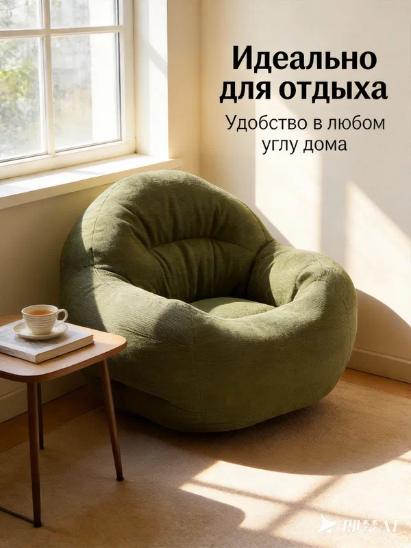 Кресло-пуфик мешок, мягкое, бескаркасное, велюр, 75x80x65 см