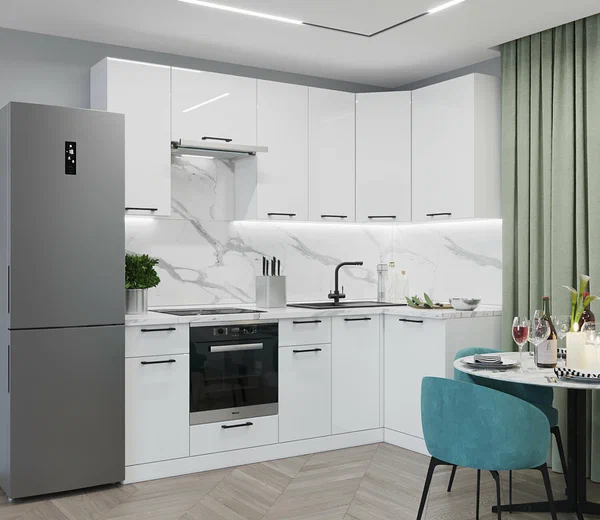 Кухонный прямой гарнитур Белый глянец Marble, 1200 х 2400 мм