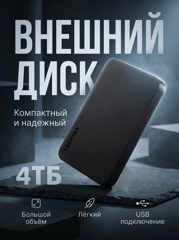 4 ТБ Внешний HDD Toshiba Canvio Basics, USB 3.0, 5400 rpm, черный