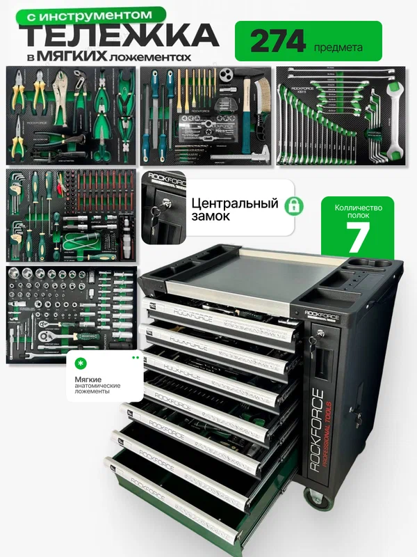 Тележка инструментальная с набором инструментов 274 предмета Rock Force RF-55300