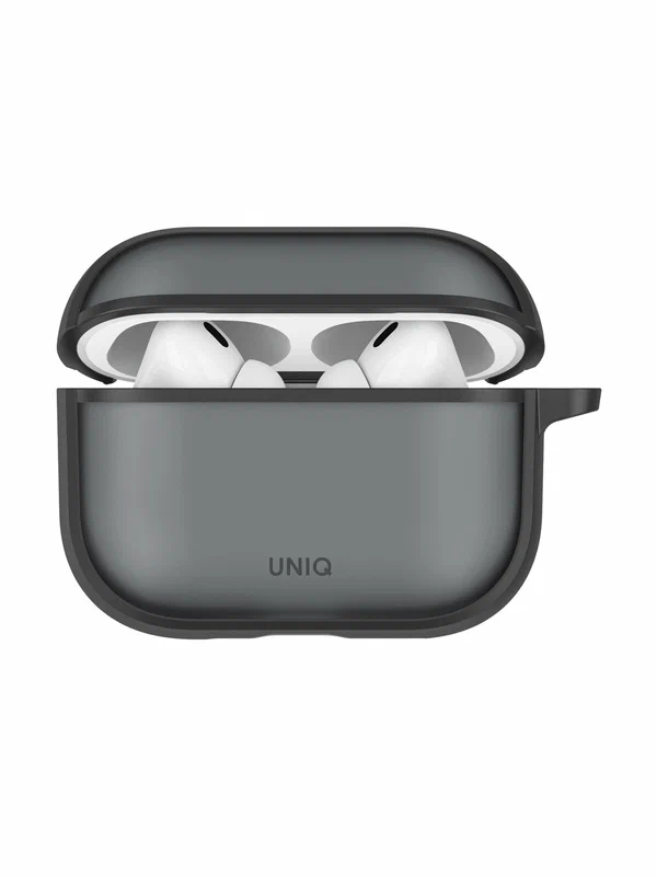 Чехол Uniq для Airpods Pro 3, Veren с защитой Shockproof, с покрытием soft touch, с карабином, серый