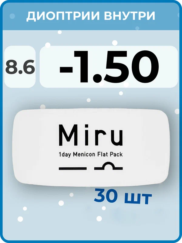 Контактные линзы Menicon Miru 1day Flat Pack(30 линз) -1.50 R 8.6