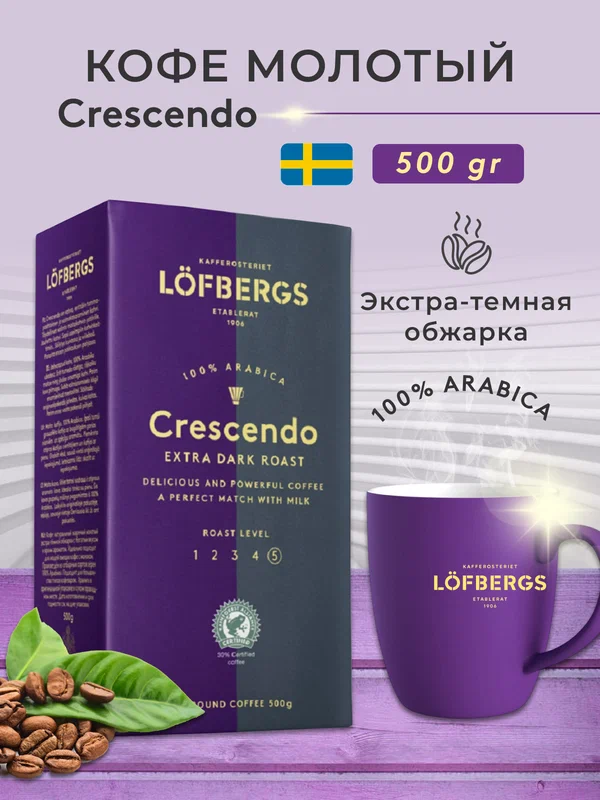 Кофе молотый Lofbergs "Crescendo", 100% Арабика, темная обжарка, 500г