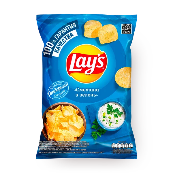 Чипсы Lay's, картофельные, со вкусом сметаны и зелени, 140 г, флоу-пак, 1 шт