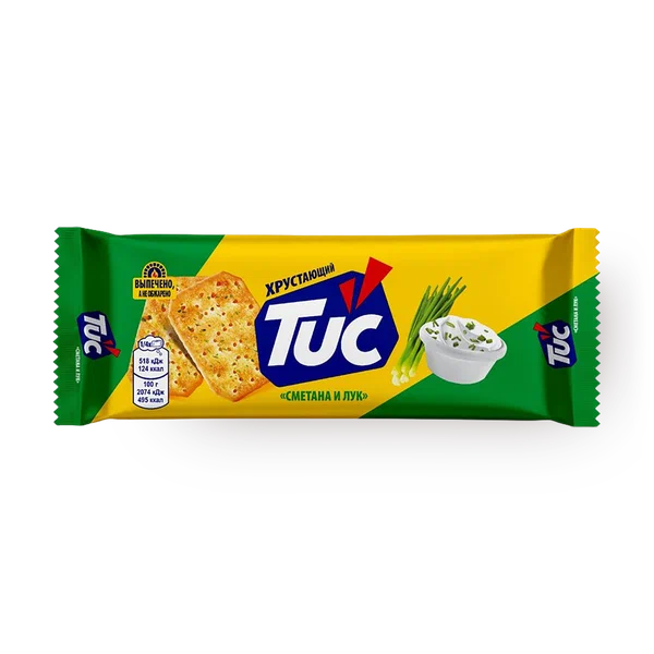 Крекеры TUC со вкусом сметаны и лука, флоу-пак, вес 100 г, 1 упаковка