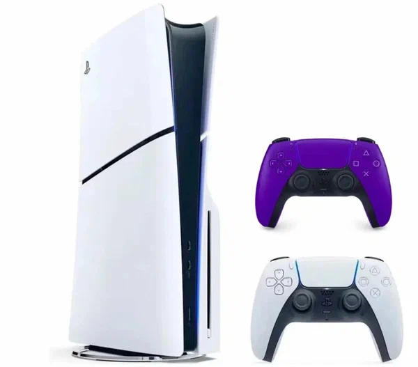 Игровая приставка Sony PlayStation 5 Slim, с дисководом, 1 ТБ, два геймпада (белый и фиолетовый)