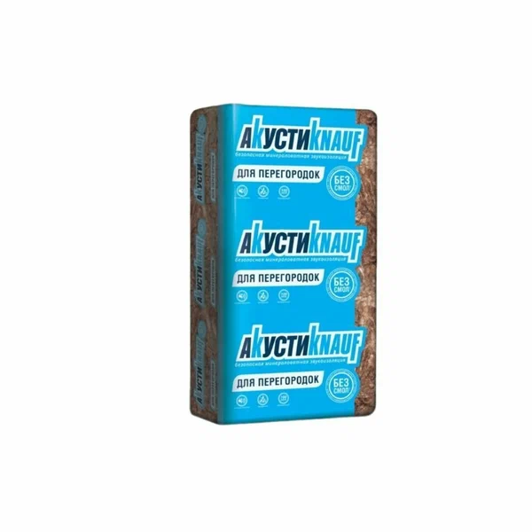 Шумоизоляция KNAUF Акусти, плита, 75x610x1230мм, 9м2, минвата, негорючая