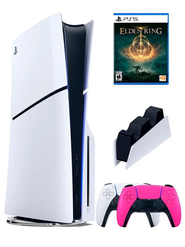PS5 (ПС5) Игровая приставка Sony PlayStation 5 Slim disc + 2-й геймпад (розовый )+ зарядное +ElderRing