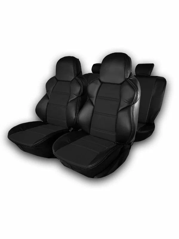 Универсальные авточехлы из экокожи с боковыми поддержками / Черные