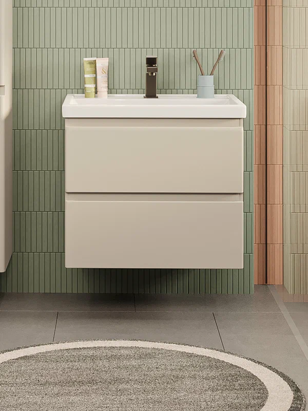 Тумба подвесная SanStar Riana 50 с раковиной Фостер 50 (комплект) для ванной комнаты, cappuccino
