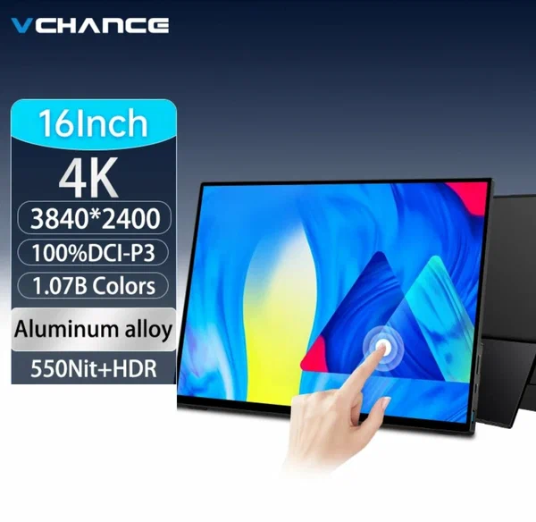 16" Портативный сенсорный монитор VCHANCE 4K IPS 3840x2400, 60 Гц
