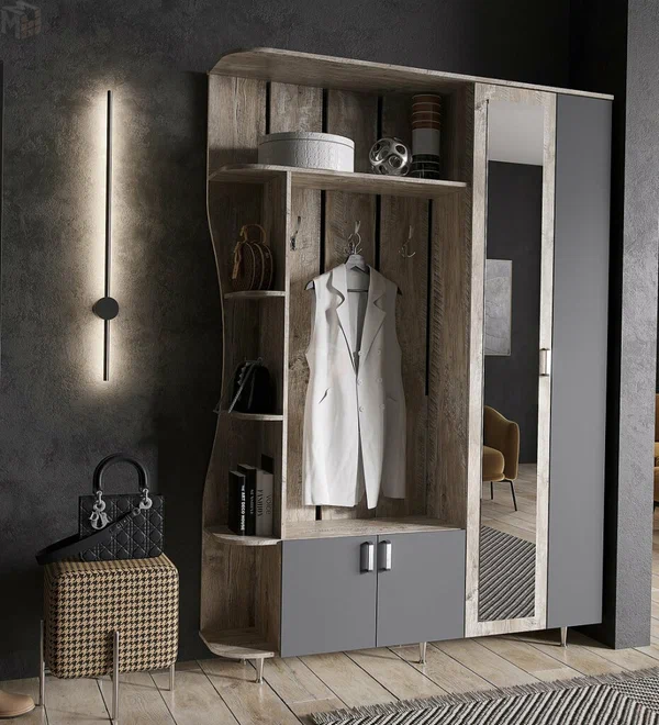 Прихожая МИФ "Лика" №1, цвет "дуб юкон/графит", 150х37х215 см, с зеркалом