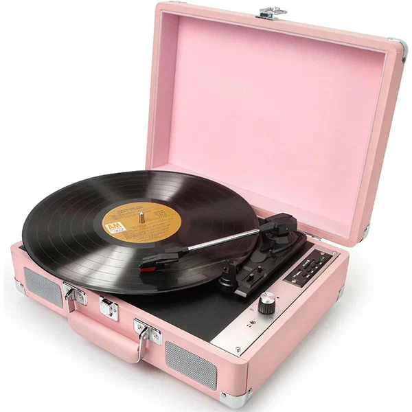 Виниловый проигрыватель MzeliKing в стиле ретро Vintage, Pink, встроенные динамики, Bluetooth, розовый