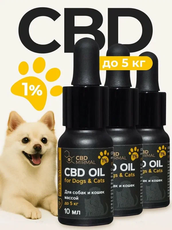 Комплект 3шт: Масло с CBD 1% (100мг) 10мл для собак и кошек до 5кг / CBD oil / масло КБД