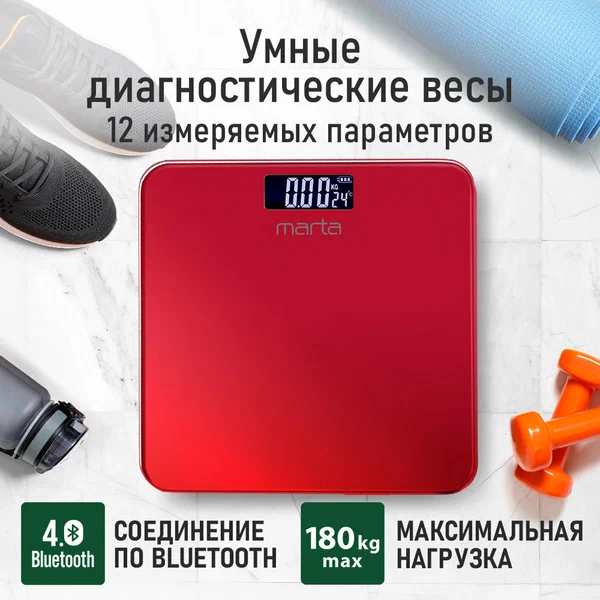 Весы напольные умные MARTA MT-1684 бордовый гранат