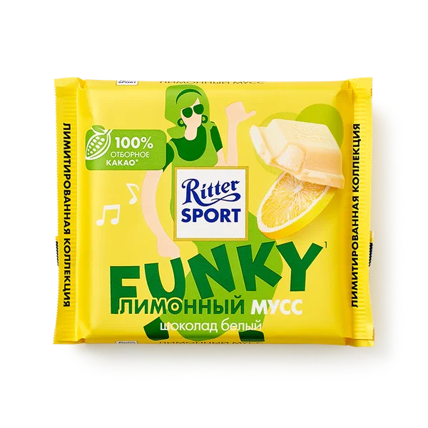 Шоколад Ritter Sport белый с начинкой лимонный мусс, 100 г, 1 шт.