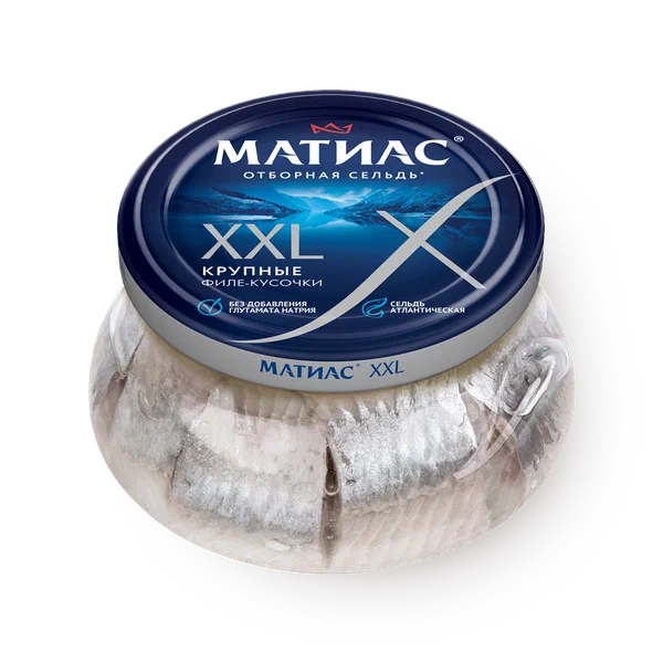 Сельдь Санта Бремор "Матиас", XXL, в масле, кусочки, 260 грамм, 1 упак.
