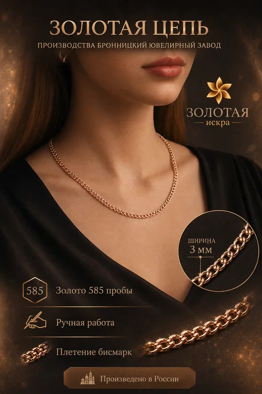Цепь красное золото, 585 проба
