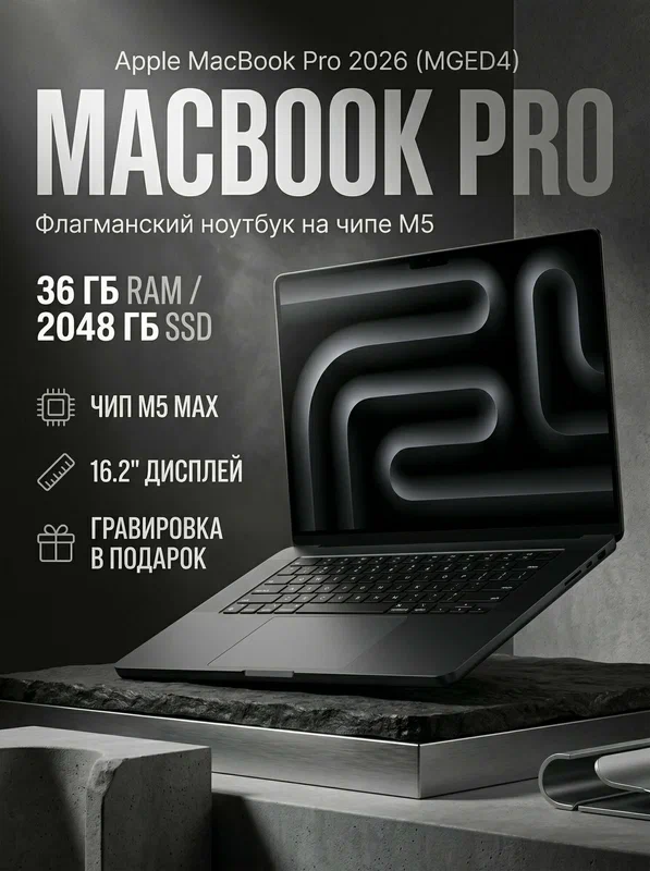 Apple MacBook Pro 2026 Ноутбук 16.2", Apple M5 Max, RAM 36 ГБ, SSD 2048 ГБ,(MGED4), черный, Русская раскладка