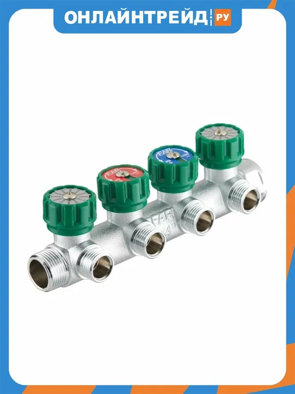 Коллектор Far 3/4" (ВР-НР) с 4 отв. 1/2"EU с вставкой под плоское уплотнение