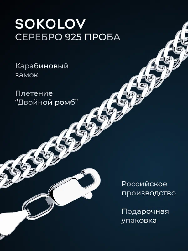Цепь серебро, 925 проба, родирование