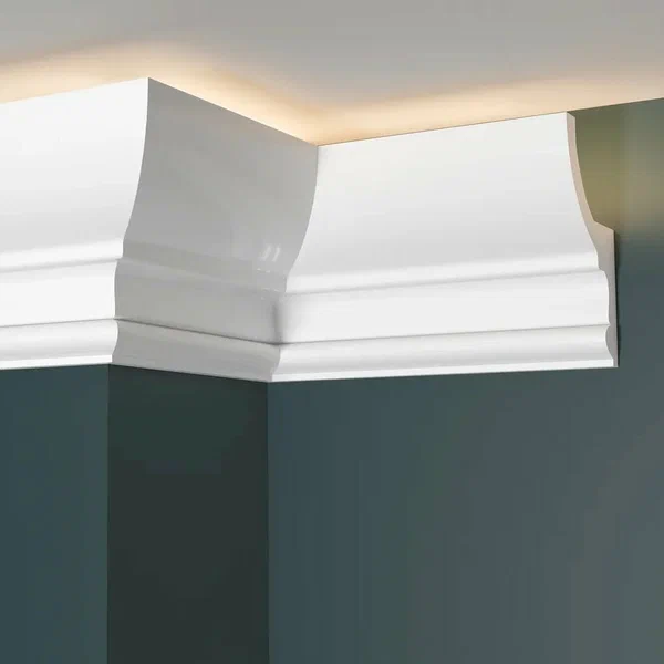 Плинтус потолочный с подсветкой LED и с отражателем, дюрополимер Decor-Dizayn (Декор-Дизайн), 97х58х2000мм, DD507, 1 шт.